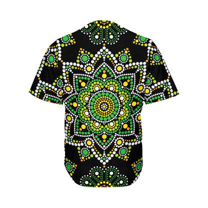 Green White Dot Mandala Print Men's Baseball Jersey
