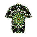 Green White Dot Mandala Print Men's Baseball Jersey