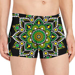 Green White Dot Mandala Print Men's Boxer Briefs
