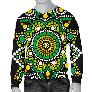 Green White Dot Mandala Print Men's Crewneck Sweatshirt GearFrost