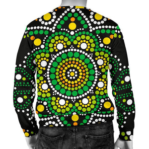 Green White Dot Mandala Print Men's Crewneck Sweatshirt GearFrost