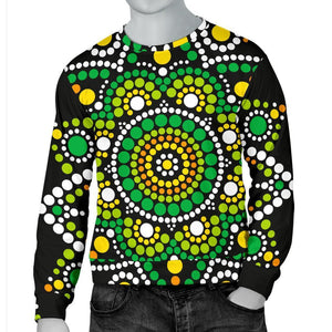 Green White Dot Mandala Print Men's Crewneck Sweatshirt GearFrost