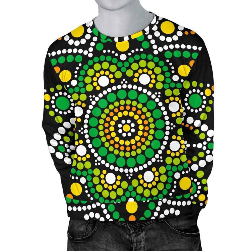 Green White Dot Mandala Print Men's Crewneck Sweatshirt GearFrost