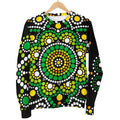 Green White Dot Mandala Print Men's Crewneck Sweatshirt