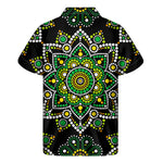 Green White Dot Mandala Print Men's Short Sleeve Shirt