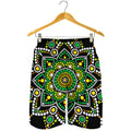 Green White Dot Mandala Print Men's Shorts