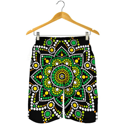 Green White Dot Mandala Print Men's Shorts