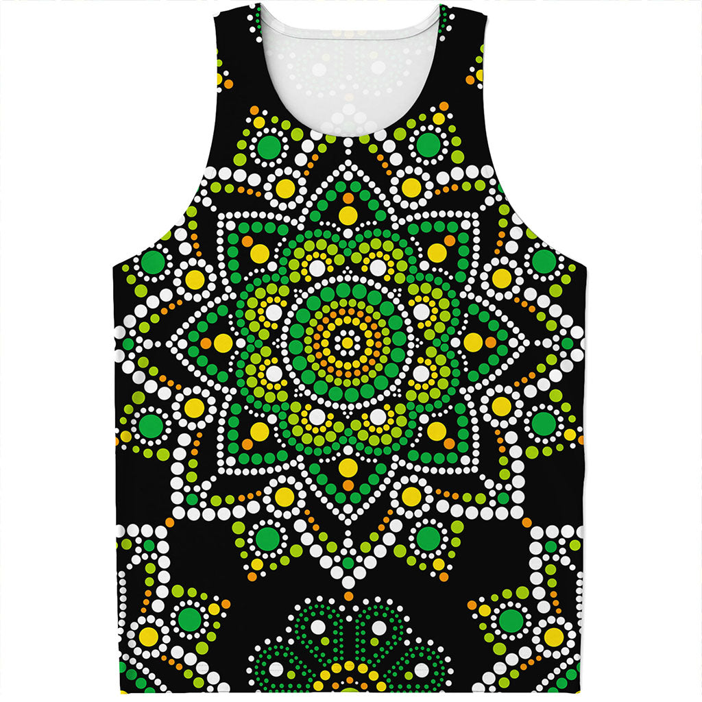 Green White Dot Mandala Print Men's Tank Top