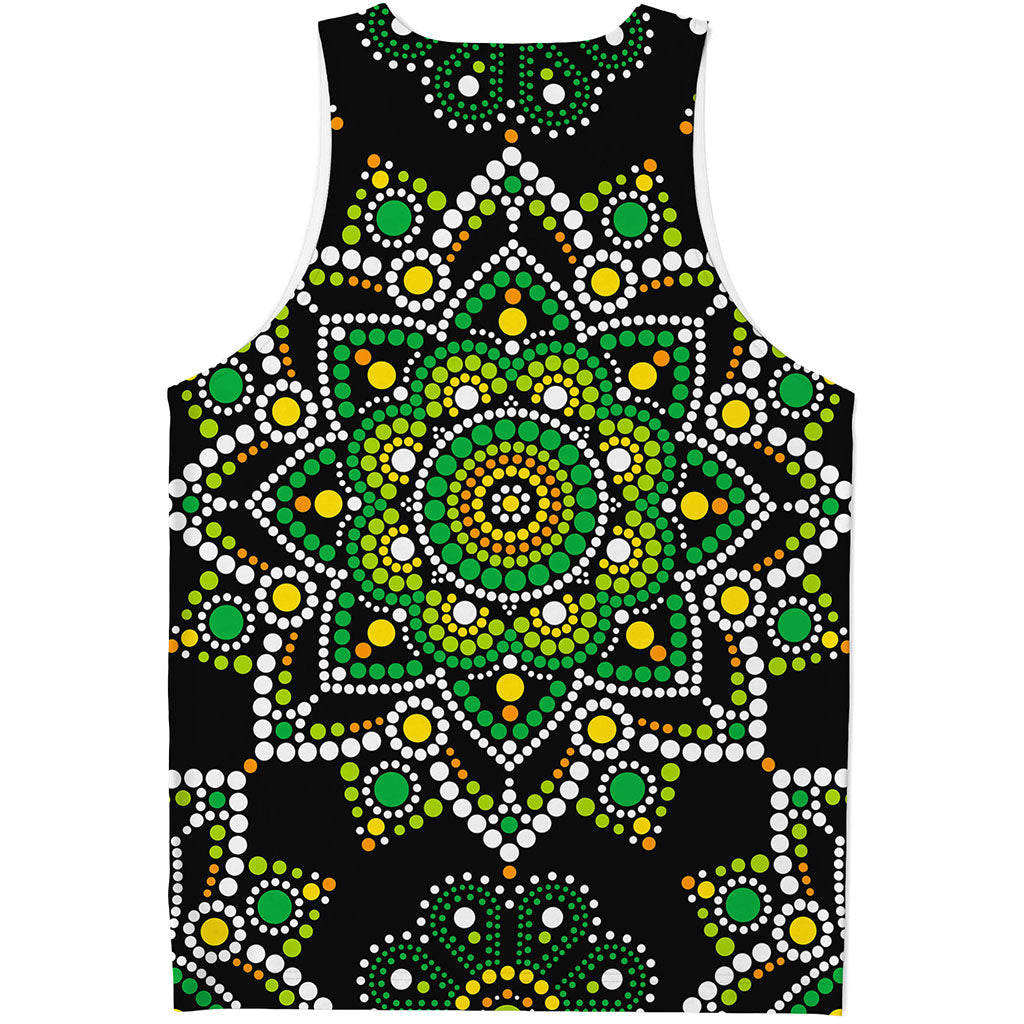 Green White Dot Mandala Print Men's Tank Top