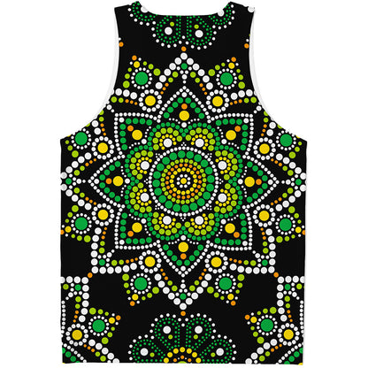 Green White Dot Mandala Print Men's Tank Top