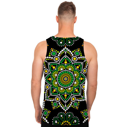 Green White Dot Mandala Print Men's Tank Top