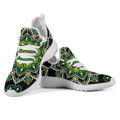 Green White Dot Mandala Print Mesh Knit Shoes GearFrost