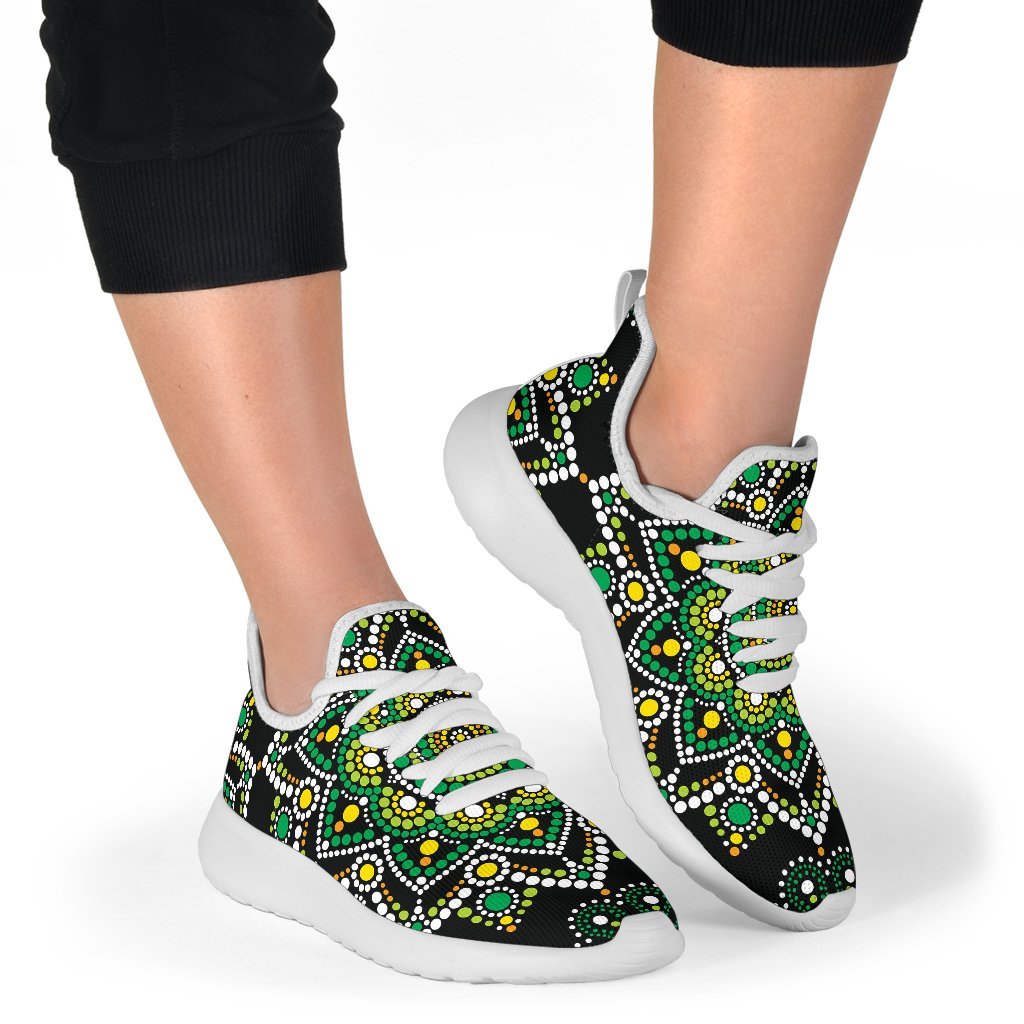 Green White Dot Mandala Print Mesh Knit Shoes GearFrost