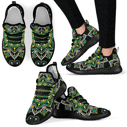Green White Dot Mandala Print Mesh Knit Shoes GearFrost