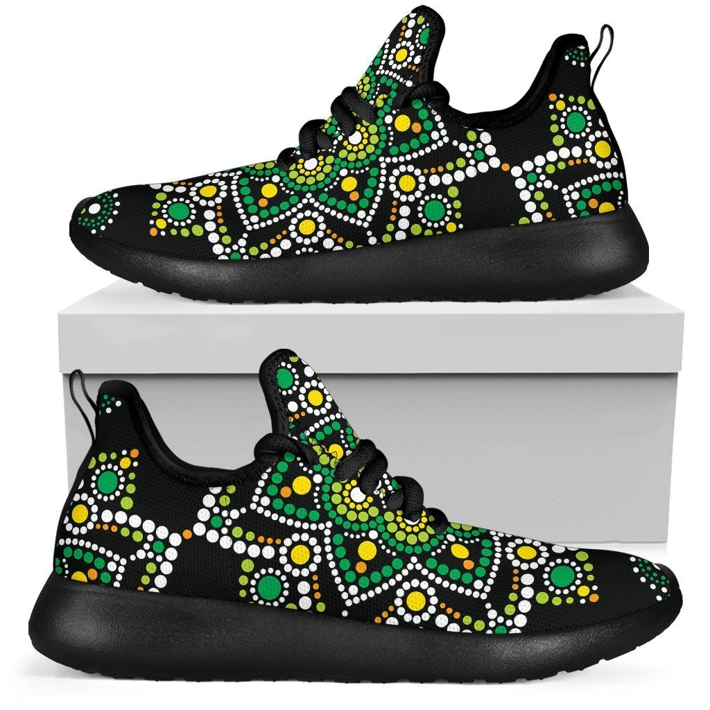 Green White Dot Mandala Print Mesh Knit Shoes GearFrost