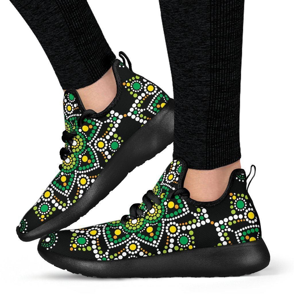 Green White Dot Mandala Print Mesh Knit Shoes GearFrost