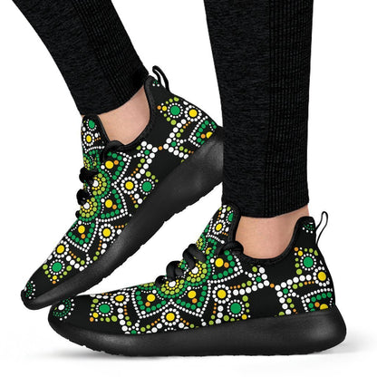 Green White Dot Mandala Print Mesh Knit Shoes GearFrost