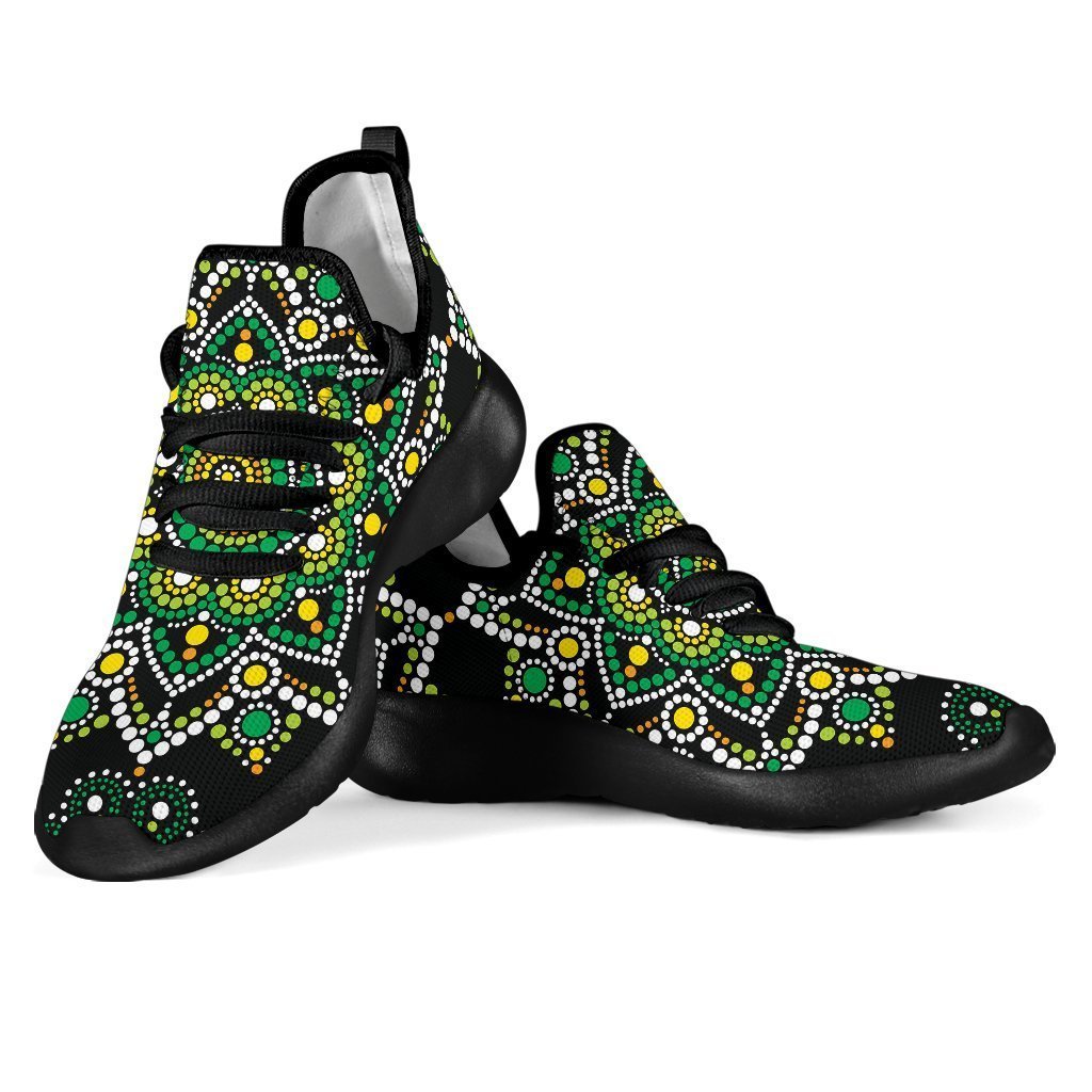 Green White Dot Mandala Print Mesh Knit Shoes GearFrost