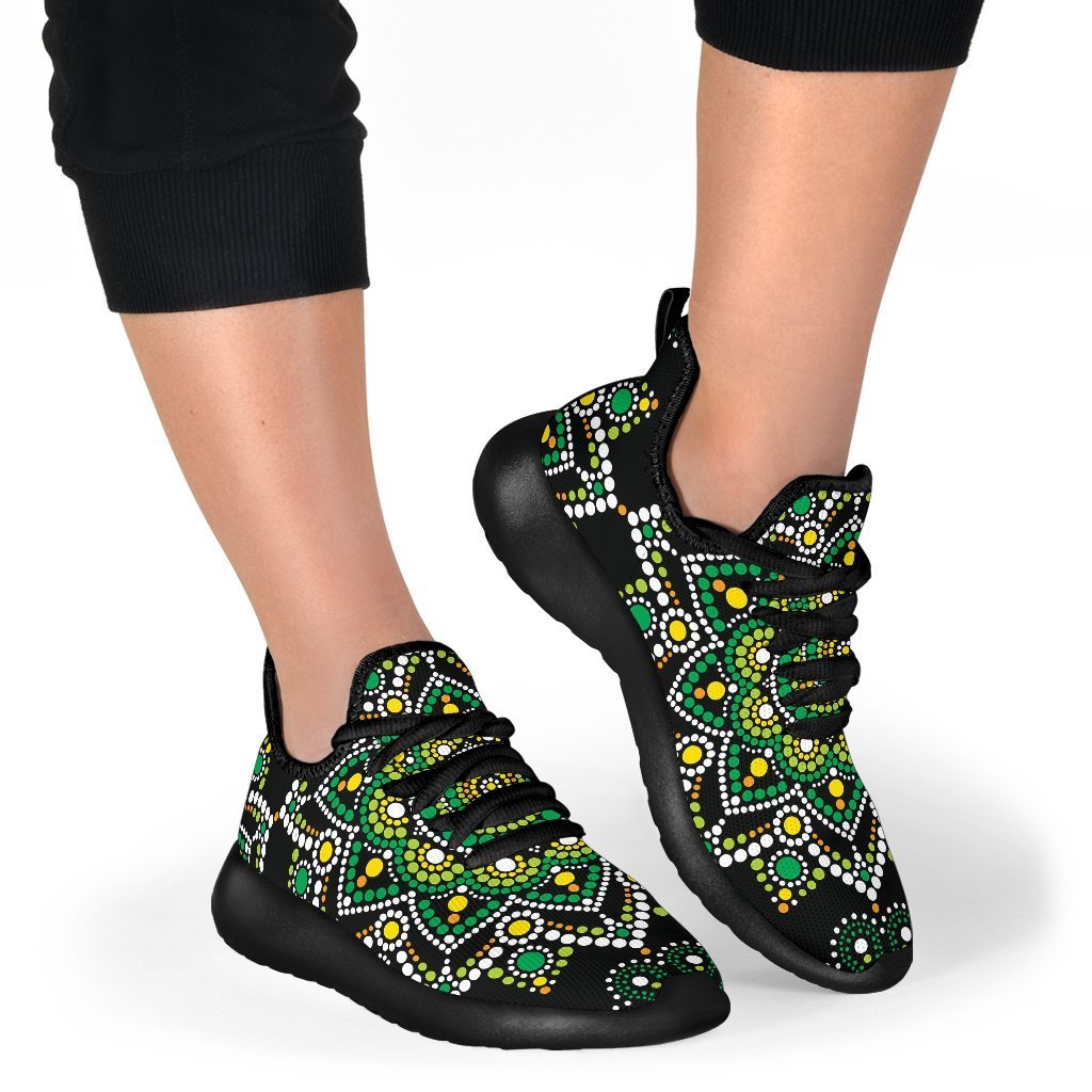 Green White Dot Mandala Print Mesh Knit Shoes GearFrost