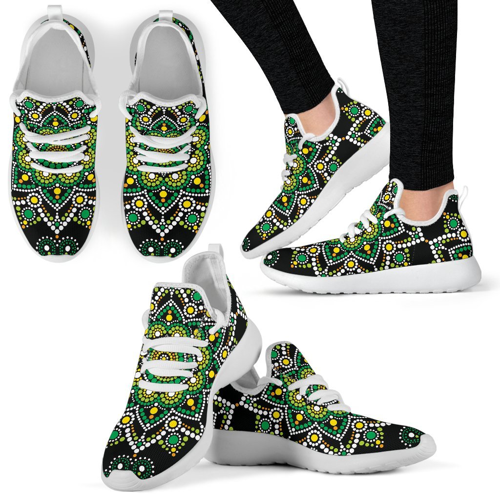 Green White Dot Mandala Print Mesh Knit Shoes GearFrost