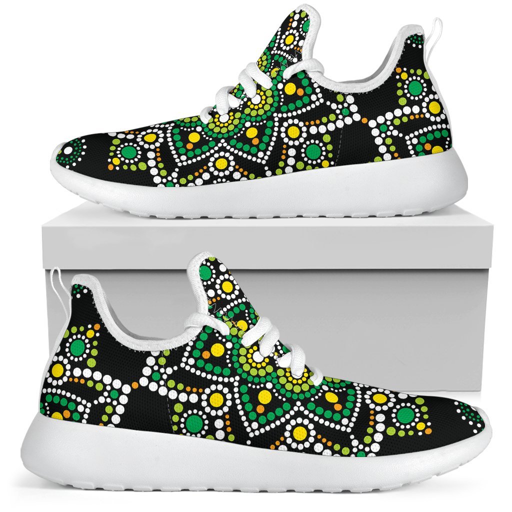 Green White Dot Mandala Print Mesh Knit Shoes GearFrost