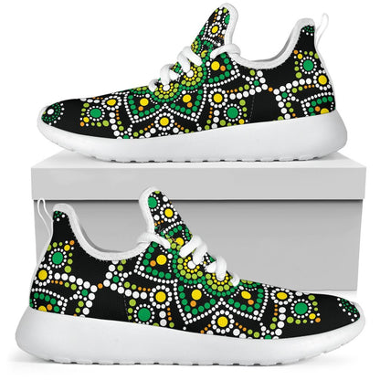 Green White Dot Mandala Print Mesh Knit Shoes GearFrost