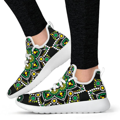Green White Dot Mandala Print Mesh Knit Shoes GearFrost