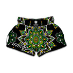 Green White Dot Mandala Print Muay Thai Boxing Shorts