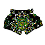 Green White Dot Mandala Print Muay Thai Boxing Shorts