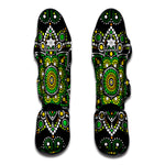 Green White Dot Mandala Print Muay Thai Shin Guard