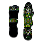 Green White Dot Mandala Print Muay Thai Shin Guard