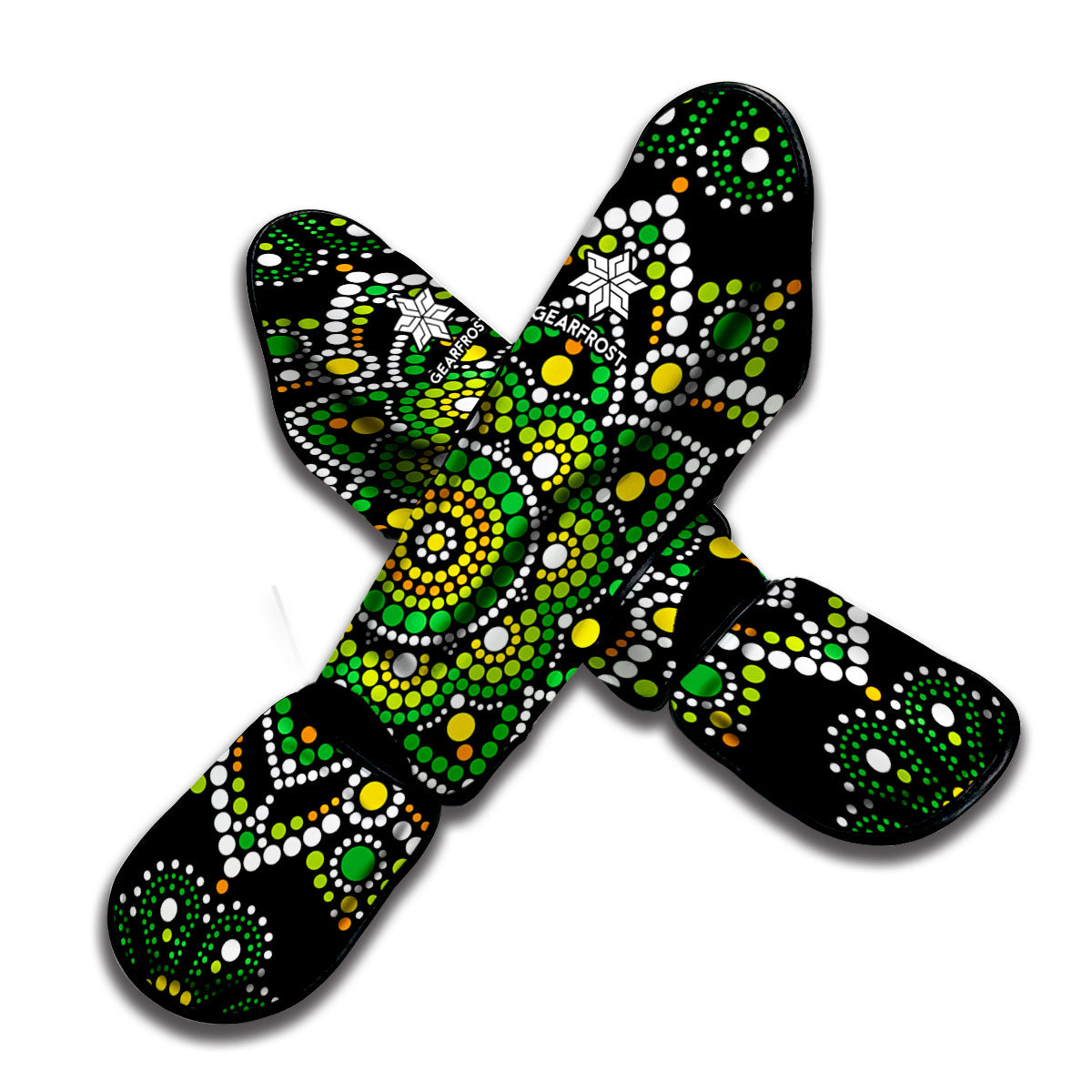 Green White Dot Mandala Print Muay Thai Shin Guard