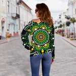 Green White Dot Mandala Print Off Shoulder Sweatshirt GearFrost