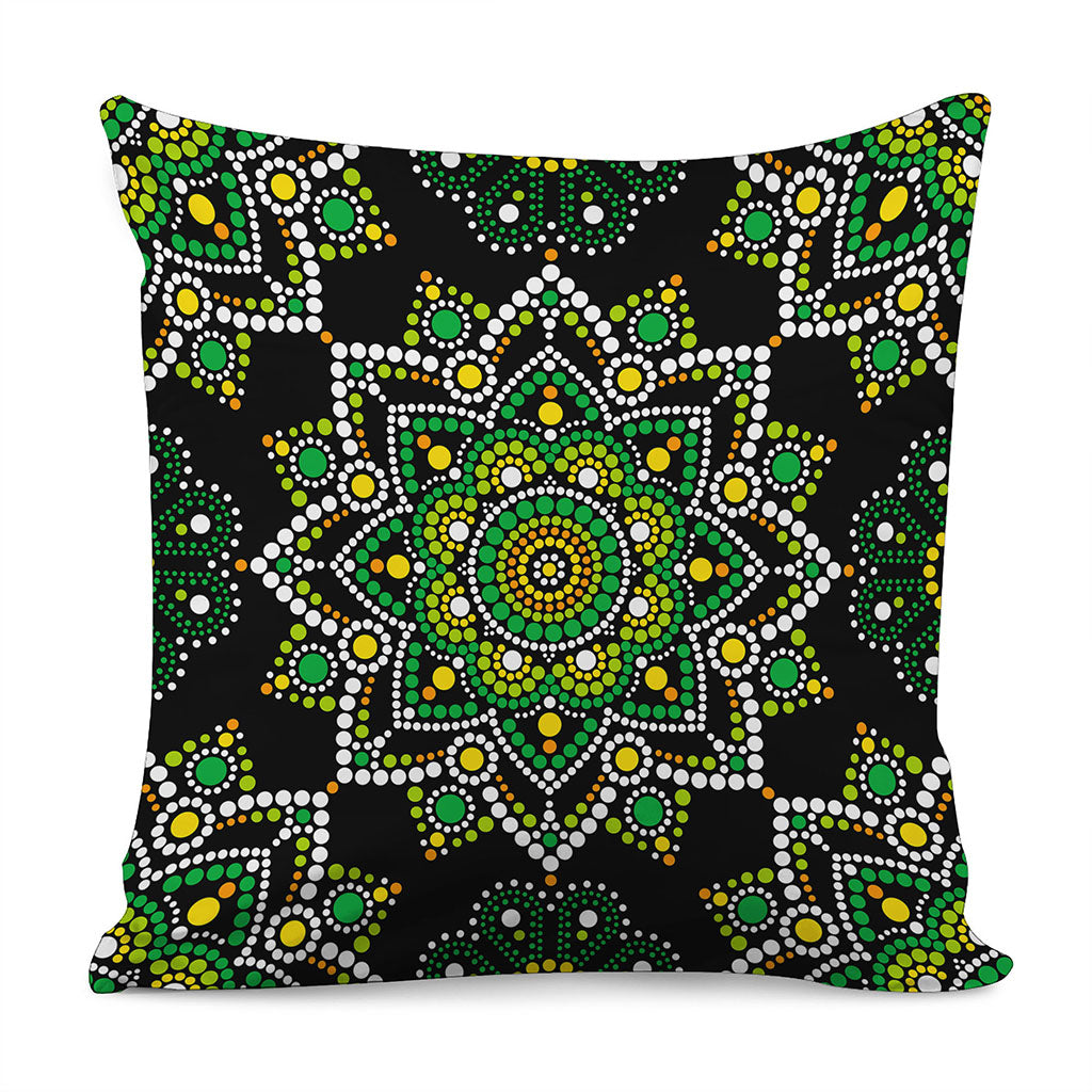 Green White Dot Mandala Print Pillow Cover