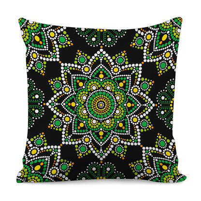 Green White Dot Mandala Print Pillow Cover