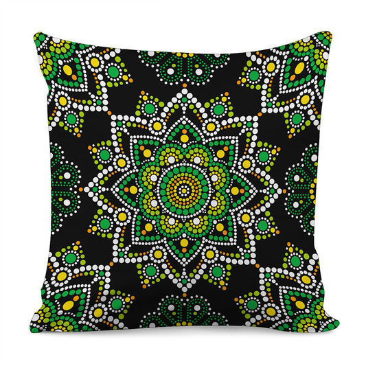 Green White Dot Mandala Print Pillow Cover