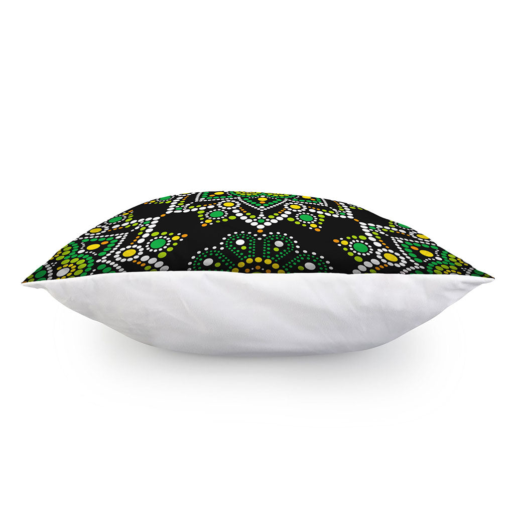 Green White Dot Mandala Print Pillow Cover