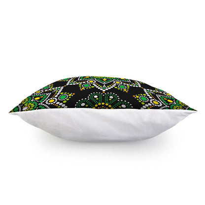 Green White Dot Mandala Print Pillow Cover