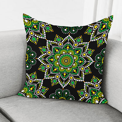 Green White Dot Mandala Print Pillow Cover