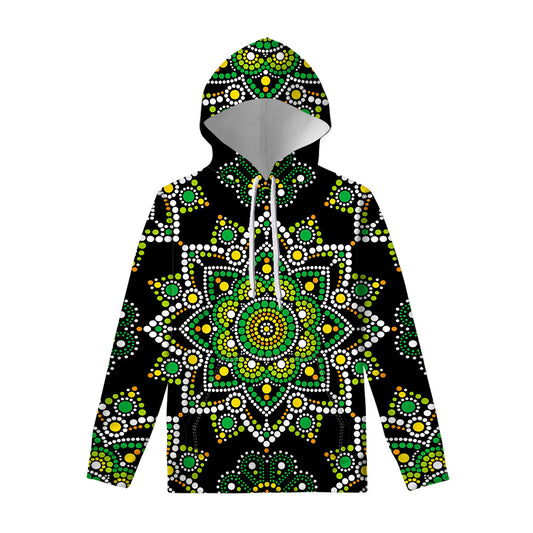 Green White Dot Mandala Print Pullover Hoodie