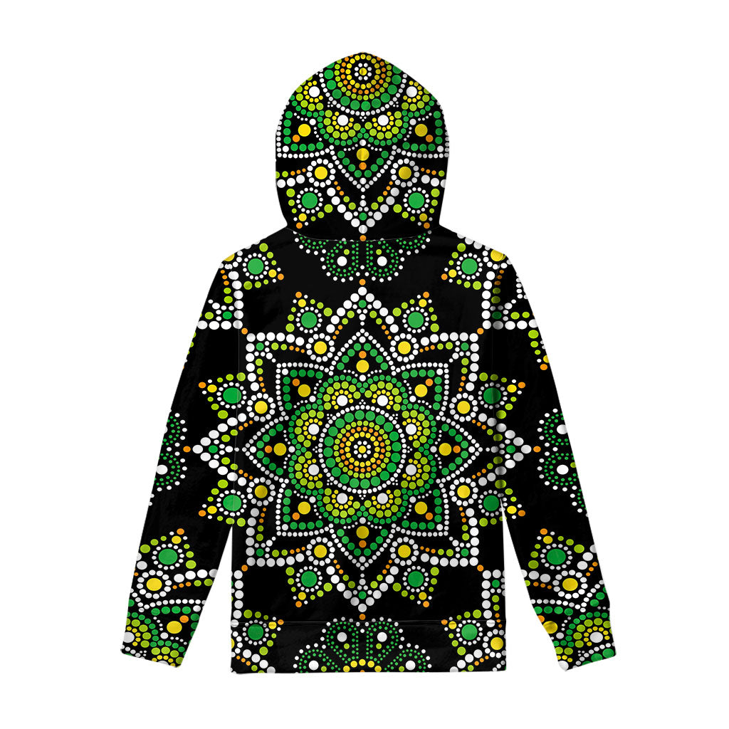Green White Dot Mandala Print Pullover Hoodie