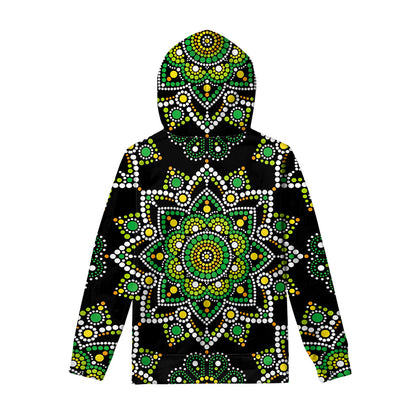 Green White Dot Mandala Print Pullover Hoodie