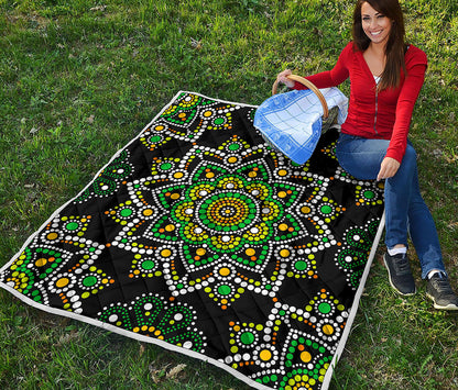 Green White Dot Mandala Print Quilt