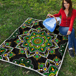 Green White Dot Mandala Print Quilt