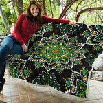 Green White Dot Mandala Print Quilt