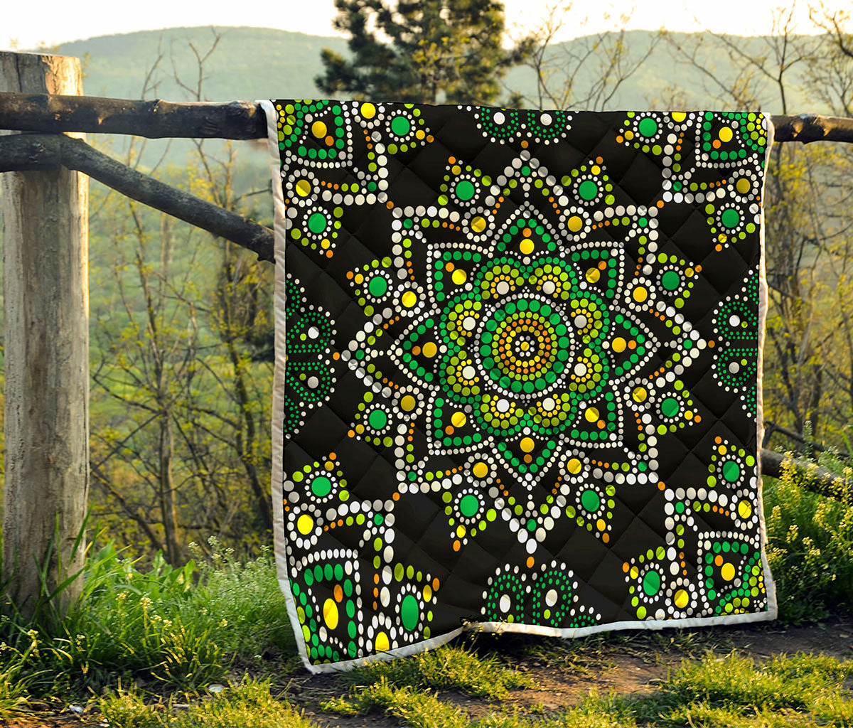 Green White Dot Mandala Print Quilt