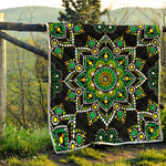 Green White Dot Mandala Print Quilt