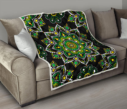 Green White Dot Mandala Print Quilt