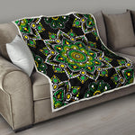 Green White Dot Mandala Print Quilt