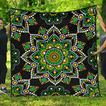 Green White Dot Mandala Print Quilt